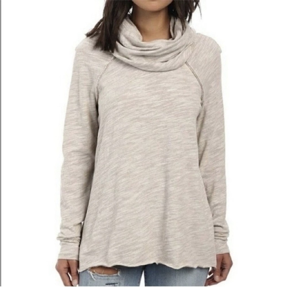 Free People Beach Cocoon Tunic Top O/S Beige Cowl Neck Slouchy Boho Oversized‎